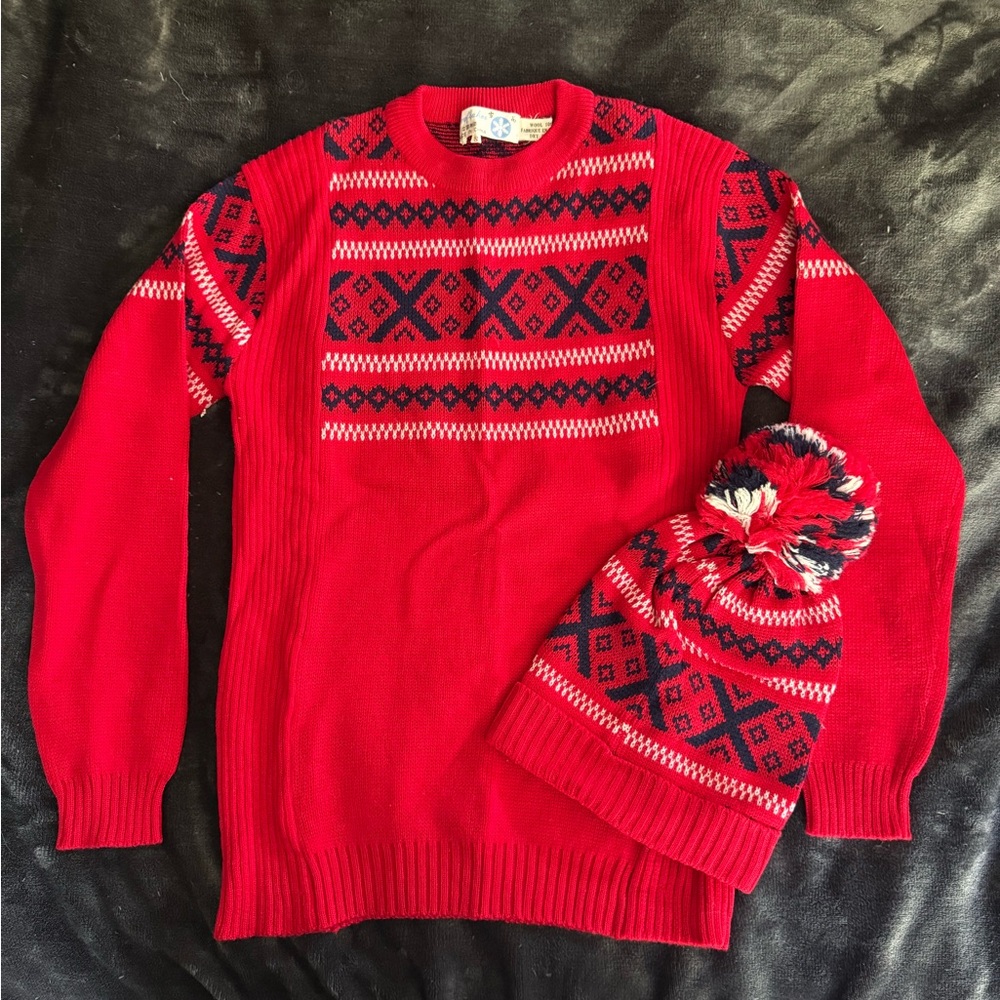 Vintage Wool Ski Sweater and Beanie Set